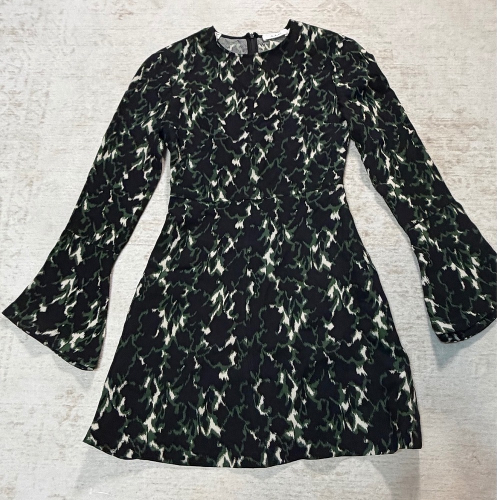 A.L.C. Green Black Abstract Print Bell Sleeve Mini Dress Size 4